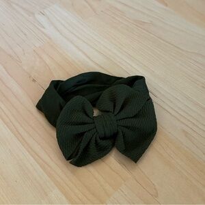 Dark army green Kids Headband with textured bow